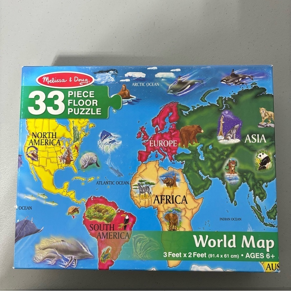 Melissa & Doug 33 Piece Floor Puzzle World Map Geography Elementary Homeschool - Picture 1 of 2